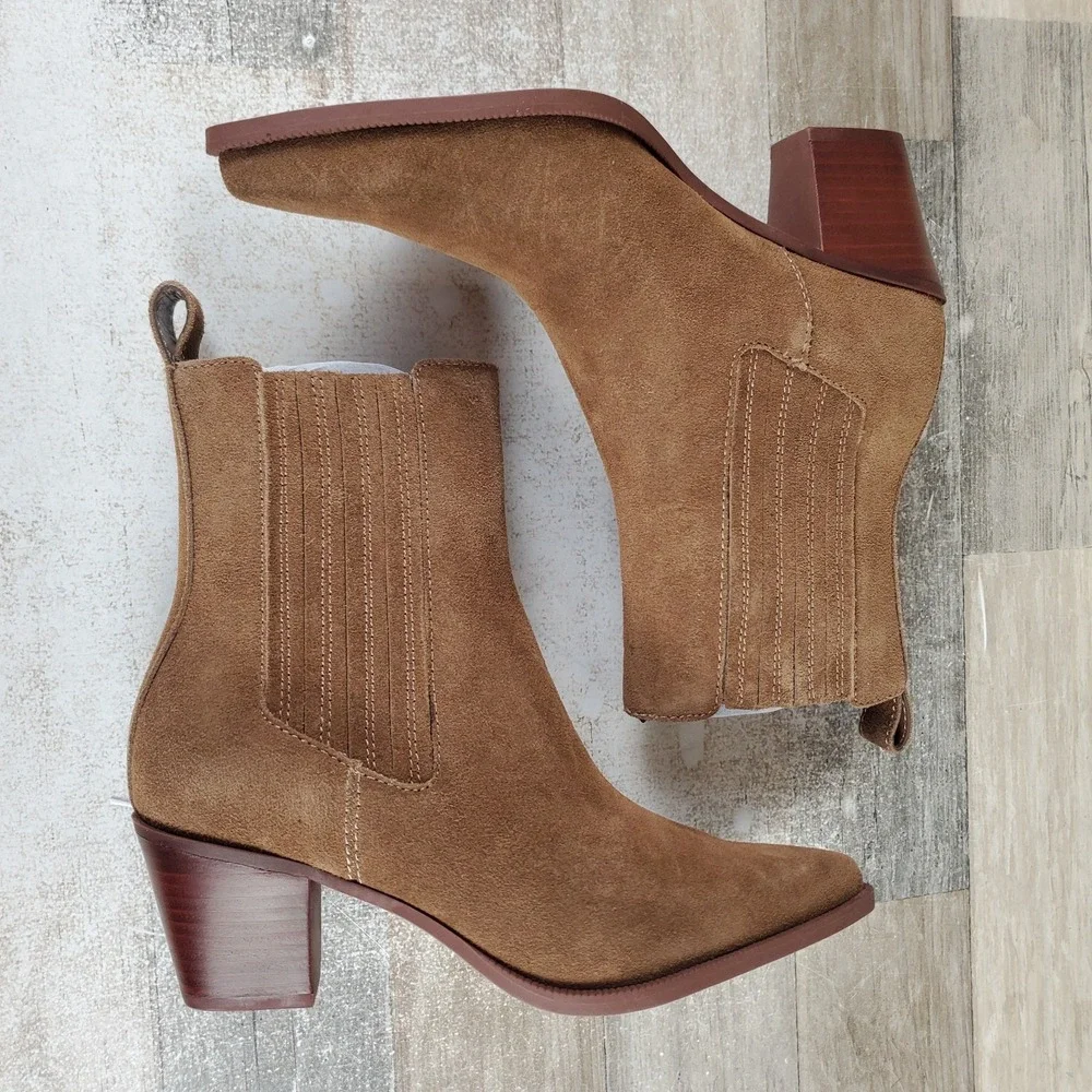 Dolce Vita Steffi Womens Western Boot Sz 8 Chestnut Suede Pointed Toe Block Heel